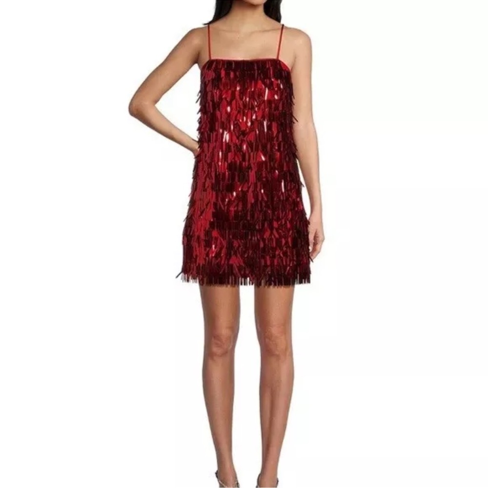 Red layered fringe dress